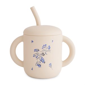 Mushie Silicone Training Cup + Straw - Lilac Flowers